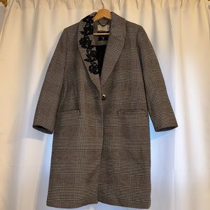 Kensie Black and White Plaid Pea Coat